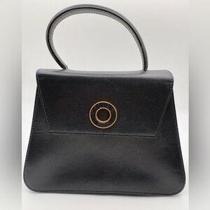 Celine Vintage Navy Embossed Leather Top Handle Bag w Strap